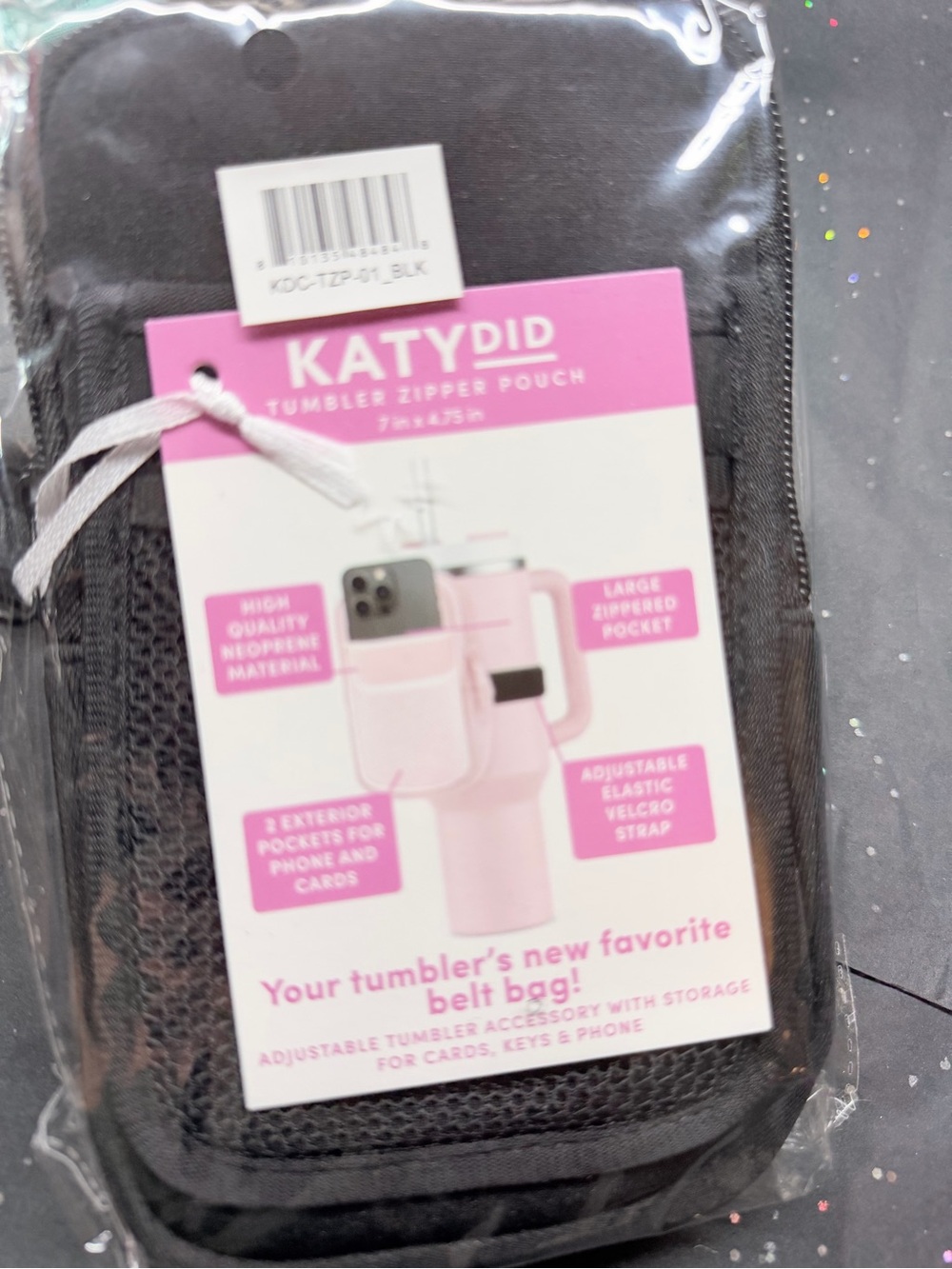 Katydid Black Neoprene Tumbler Zipper Pouch Belt Bag
